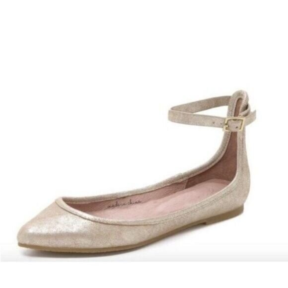 JOIE Temple Gold Metallic Pointed Toe Ankle Strap Flats Sz US 6 EUR 36 - Picture 1 of 13